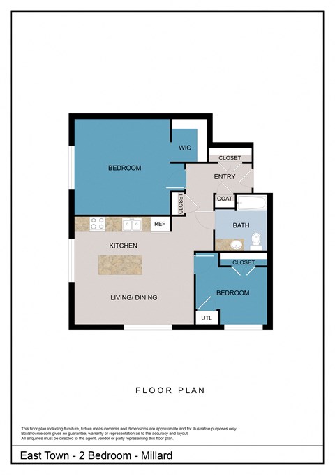Floor plan for 2 beds, 1 bath, 1025 sqft
